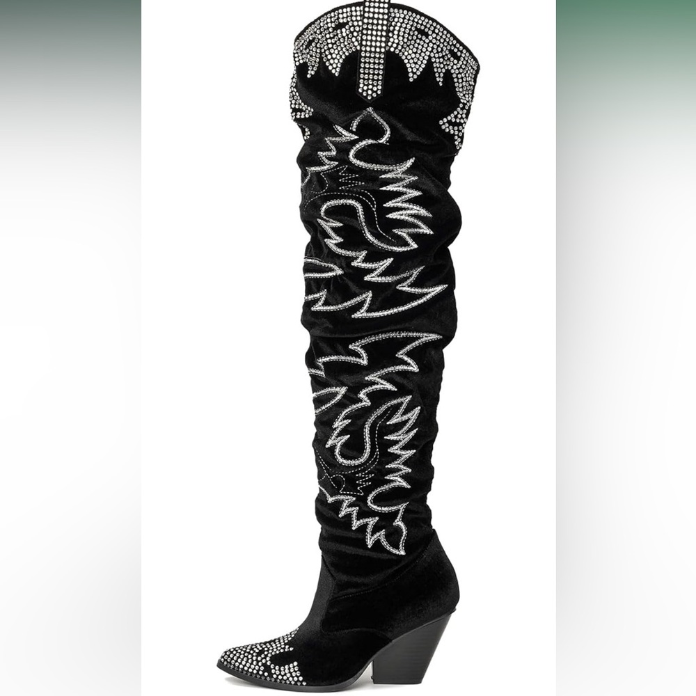 Cape Robbin Black Over-the-Knee Rhinestone Western Boots